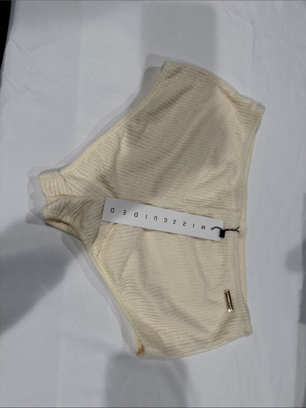 Missguided Cream Ribbed High-Cut Bikini Brief - Picture 3 of 3